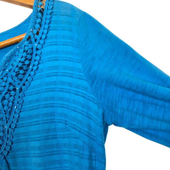Reba Blue Crochet Lace Tunic Top Women’s Small V-Neck 3/4 Sleeve Boho - Picture 5 of 11